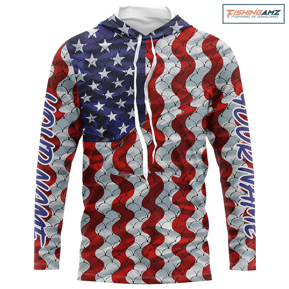 Personalized American Flag Long Sleeve Fishing Shirts Uv Protection, Patriotic Fishing Apparel IPHW6837