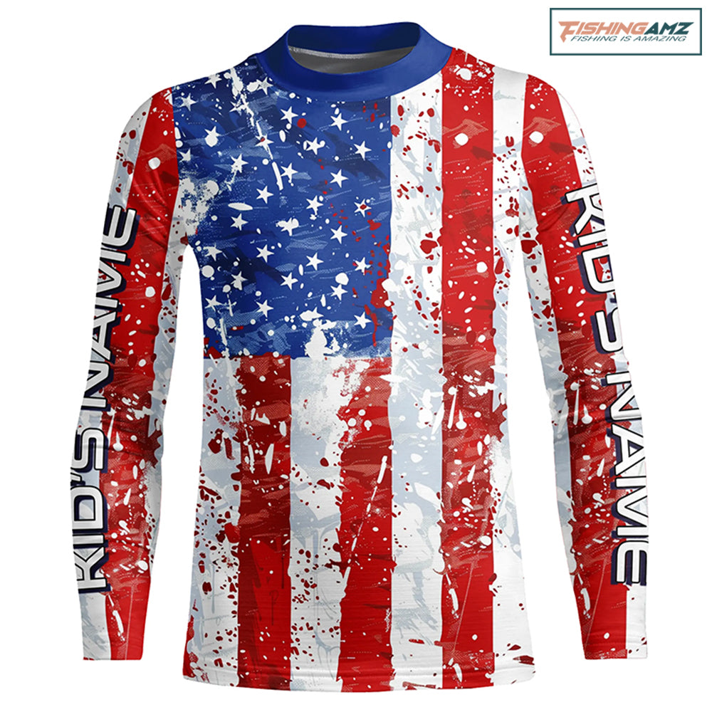 Kid American Flag Custom Long Sleeve Uv Protection Fishing Shirts, Patriotic Fishing Jersey IPHW6851