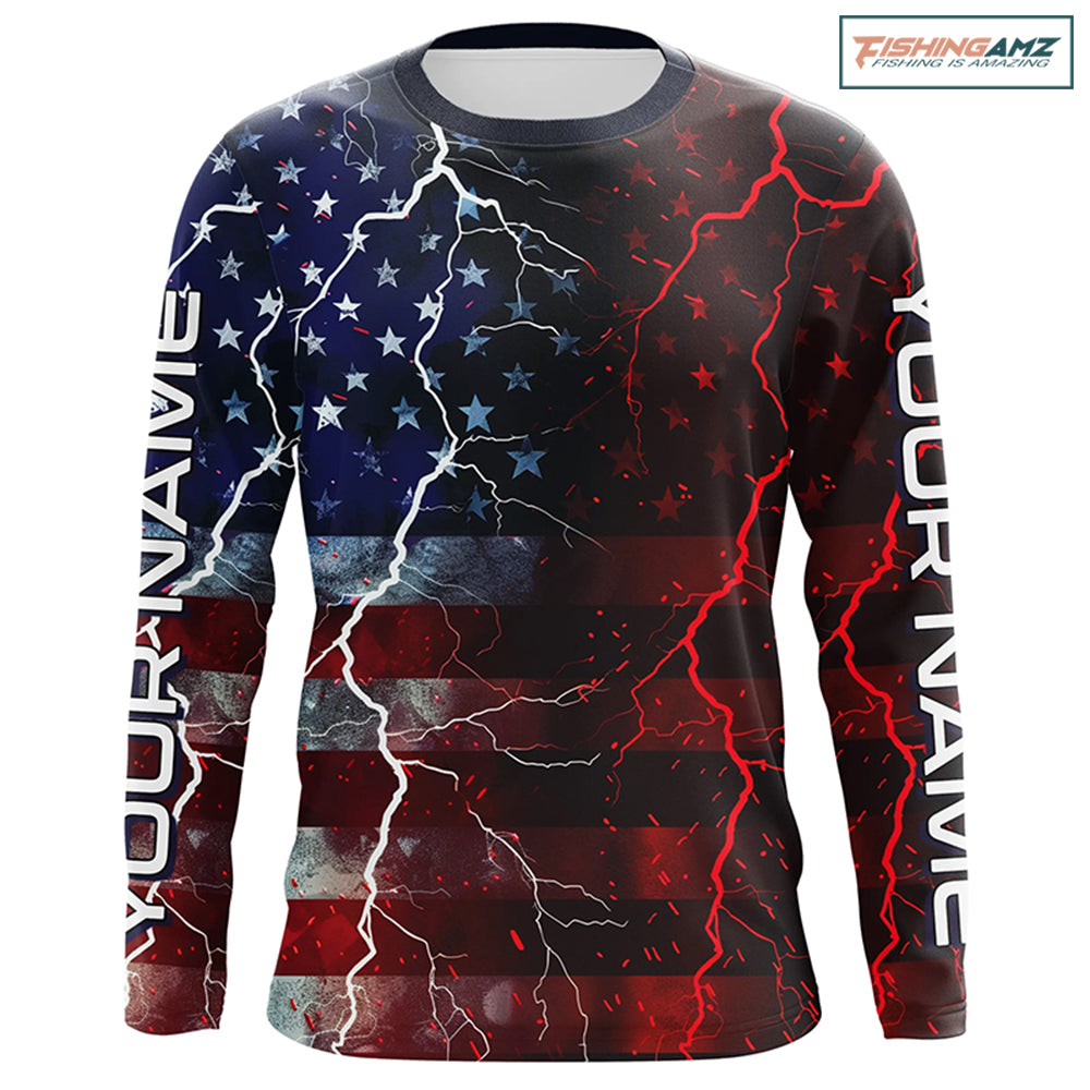 American Flag Custom Long Sleeve Uv Protection Fishing Shirts, Patriotic Fishing Jersey IPHW6852
