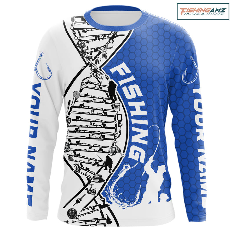 Custom Blue And White Fishing Tools Fishing DNA Long Sleeve Tournament Fishing Shirts IPHW9177