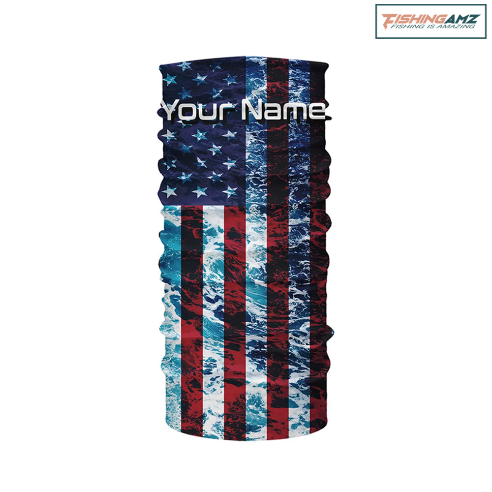 Custom Saltwater Long Sleeve Uv Fishing Shirts, American Flag Sea Wave Camo Fishing Shirts IPHW5028