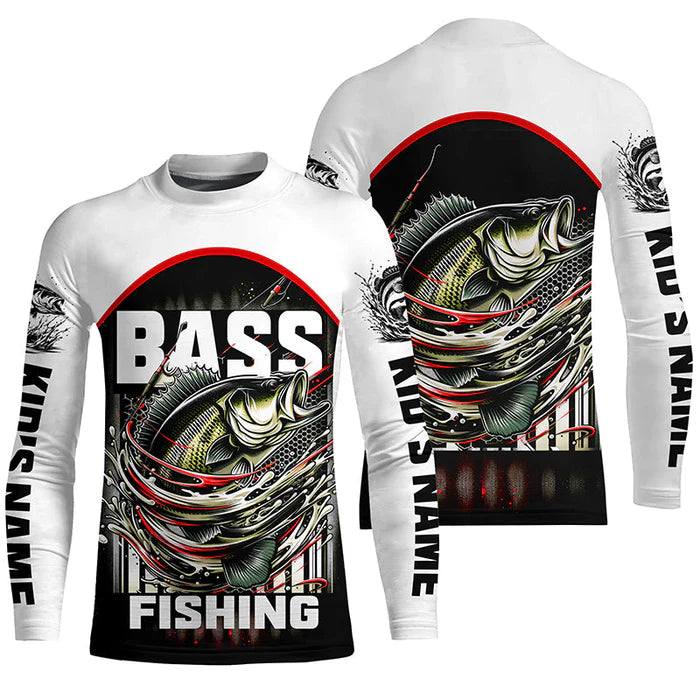 Custom Largemouth Bass Fishing Jerseys, Bass Long Sleeve Tournament Fishing Shirts For Kid IPHW5825