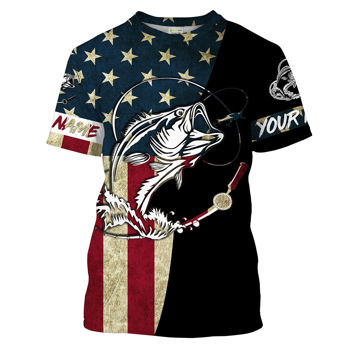 Personalized Bass Fishing American Flag Custom Fishing T-Shirts, personalized Patriotic Fishing gifts - IPHW1193