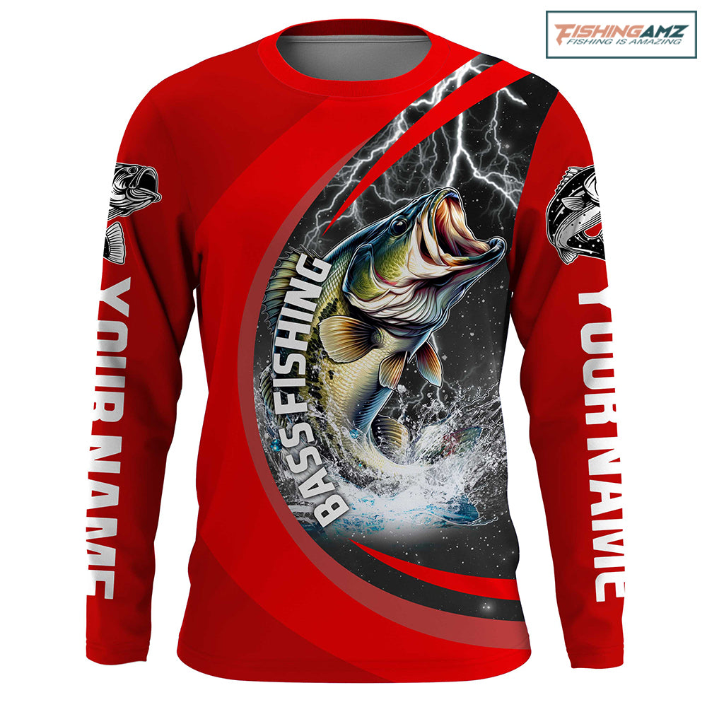 Personalized Bass Fishing Jerseys, Largemouth Bass Tournament Fishing Shirts | Red IPHW5703