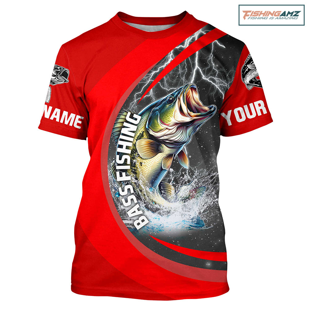 Personalized Bass Fishing Jerseys, Largemouth Bass Tournament Fishing Shirts | Red IPHW5703