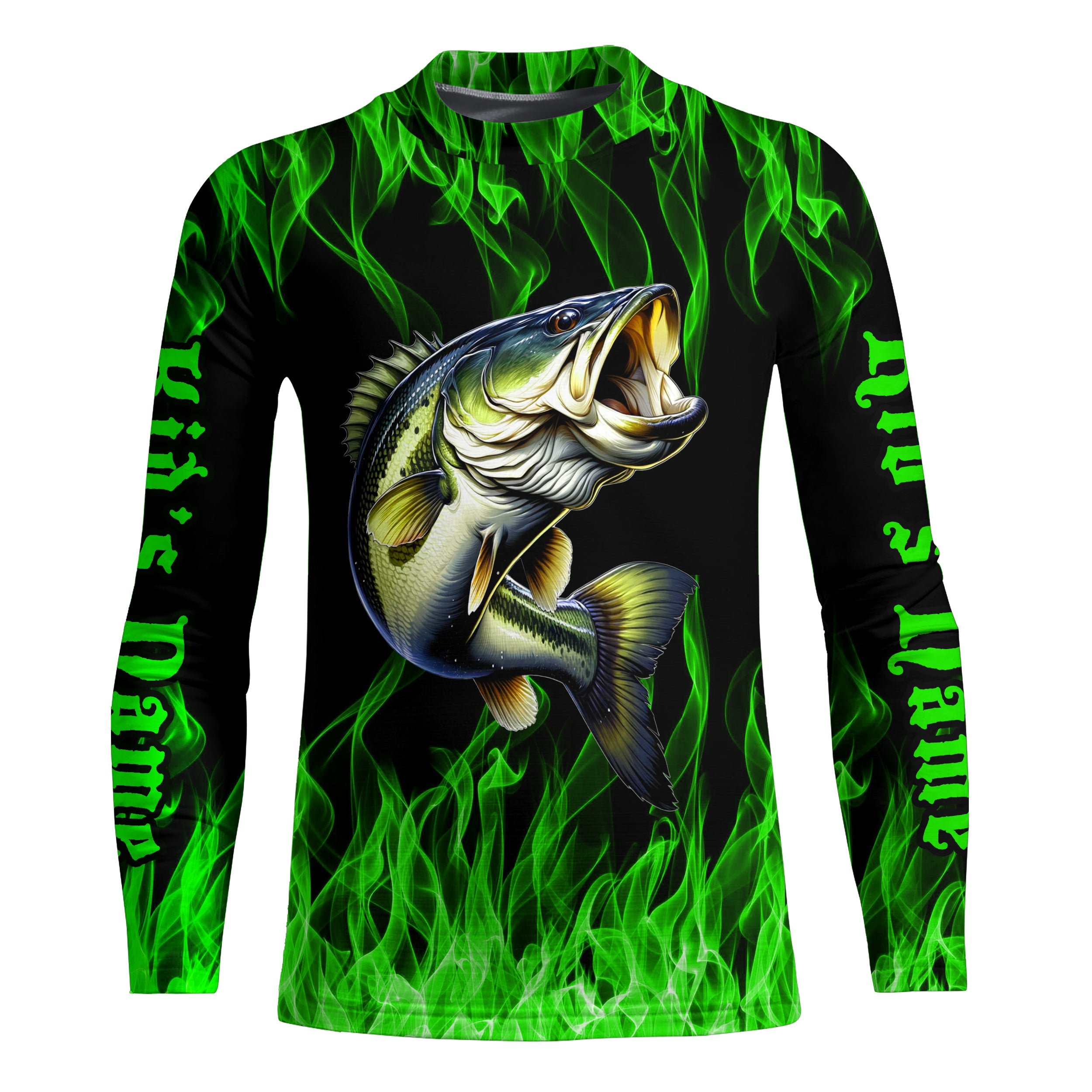 Custom Bass Fishing jerseys, Bass Kid Long sleeve Fishing Shirts personalized Fishing gifts | green IPHW3536