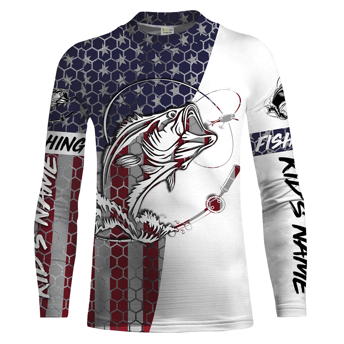 Bass Fishing American Flag Custom performance Fishing Kid shirts, Patriotic Bass Fishing jerseys IPHW1382
