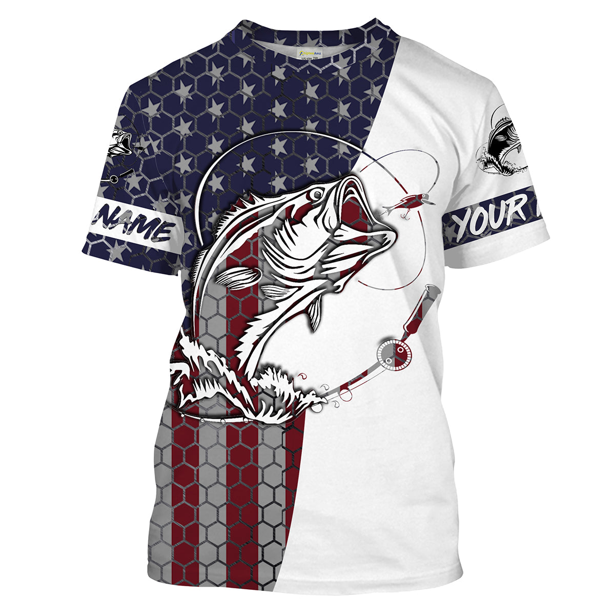 Bass Fishing American Flag Custom performance Fishing T-shirts, Patriotic Bass Fishing jerseys IPHW1382