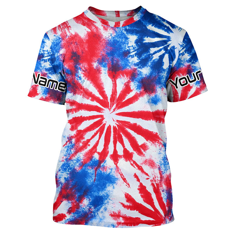 Red, White And Blue Tie Dye Custom Patriotic Long Sleeve Fishing Shirts, Performance Fishing Shirts IPHW7342