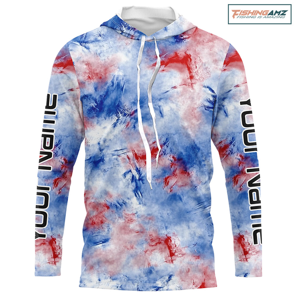 Red, White And Blue Tie Dye Personalized Patriotic Performance Fishing Shirts, Uv Fishing Apparel IPHW7348
