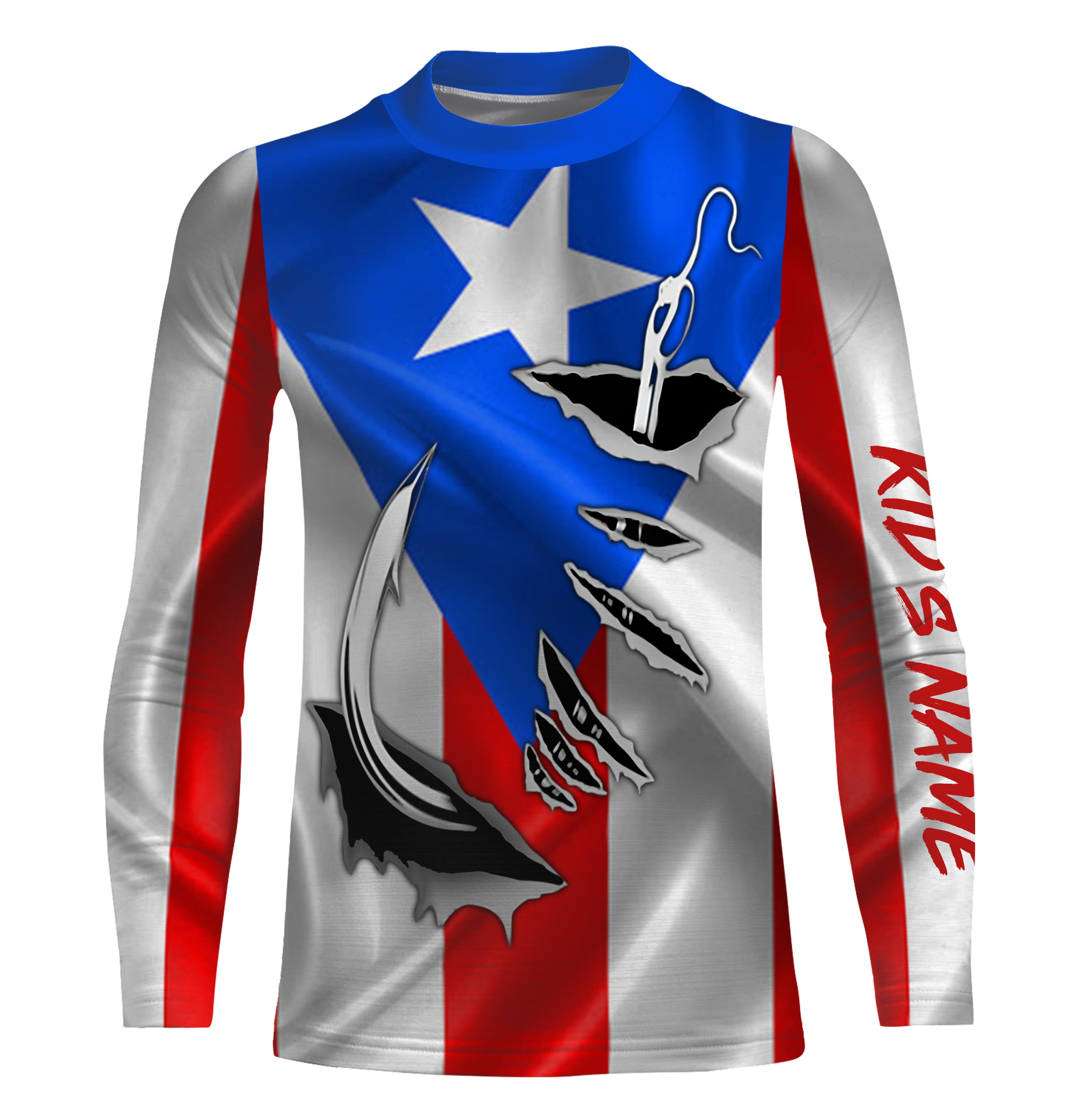 Puerto Rico Fishing 3D Fish Hook Flag UV protection custom Patriotic Fishing Kid Shirts IPHW370