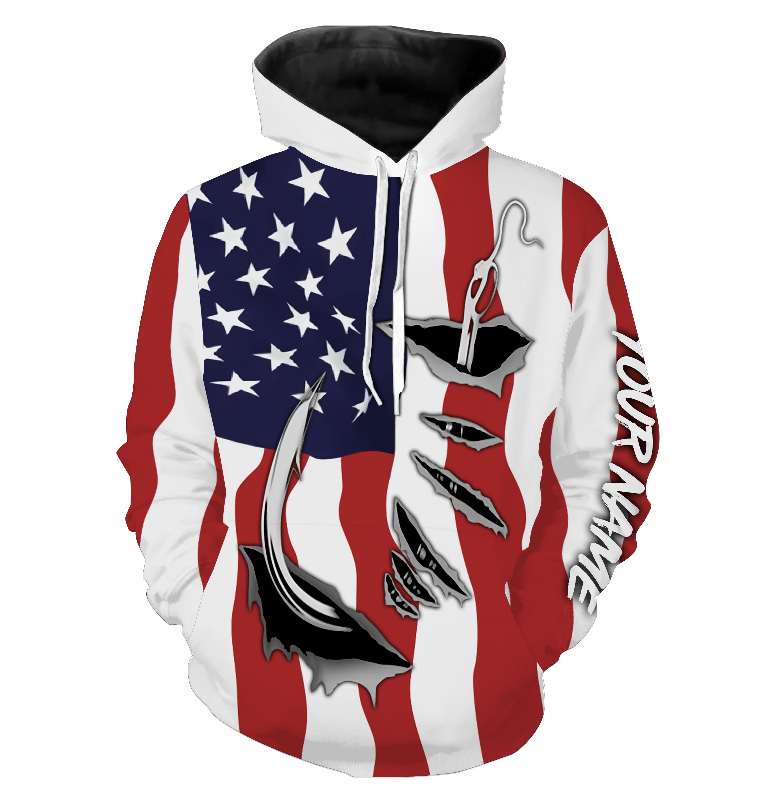 US Fishing Fish Hook American flag UV protection custom Hoodie shirts Patriotic fishing apparel IPH1900