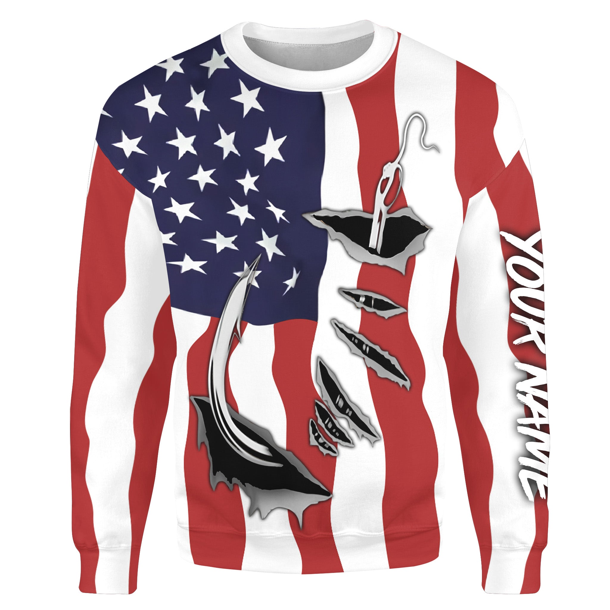 US Fishing Fish Hook American flag UV protection custom Sweat shirts Patriotic fishing apparel IPH1900
