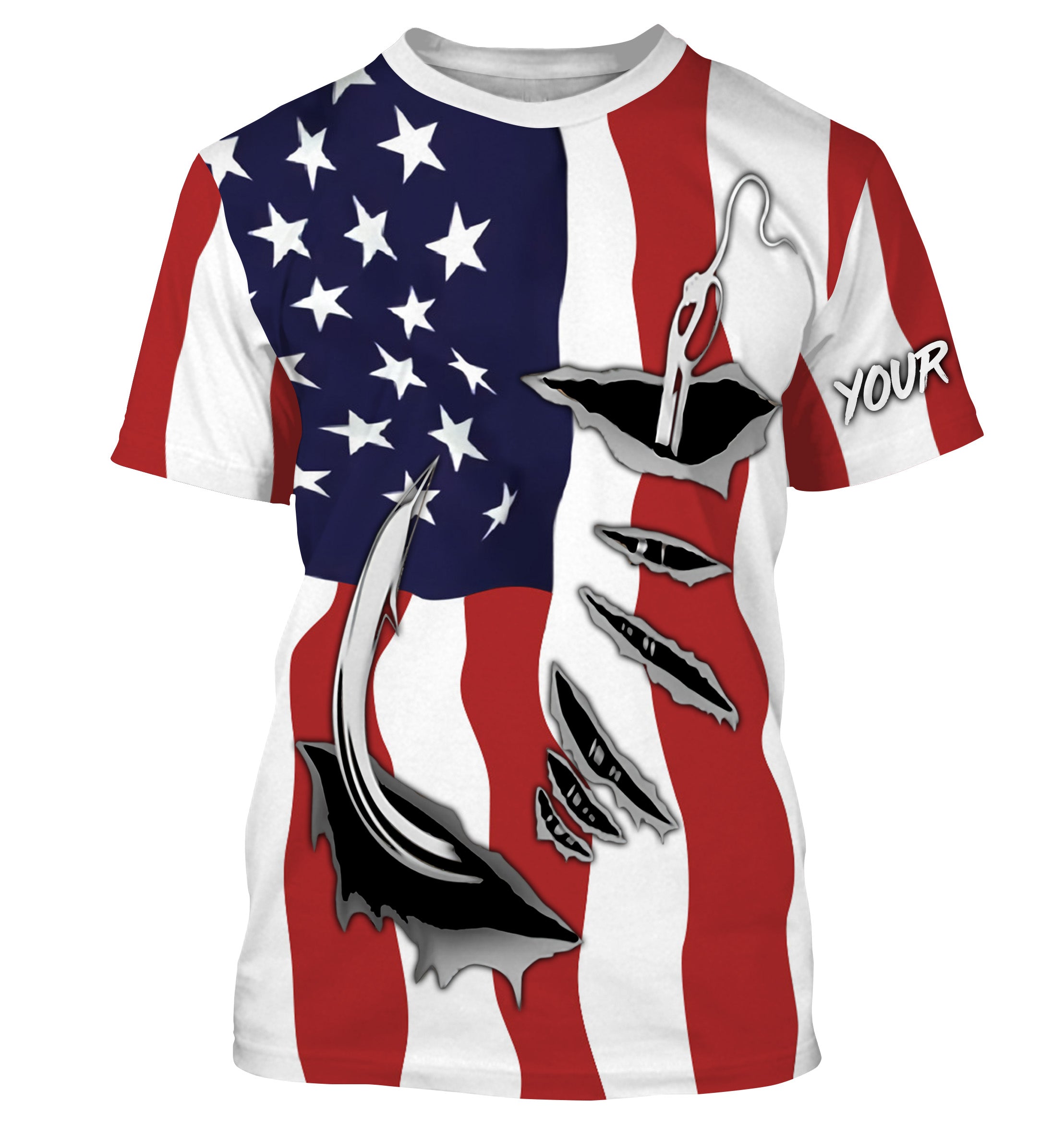 US Fishing Fish Hook American flag UV protection custom T-shirts Patriotic fishing apparel IPH1900