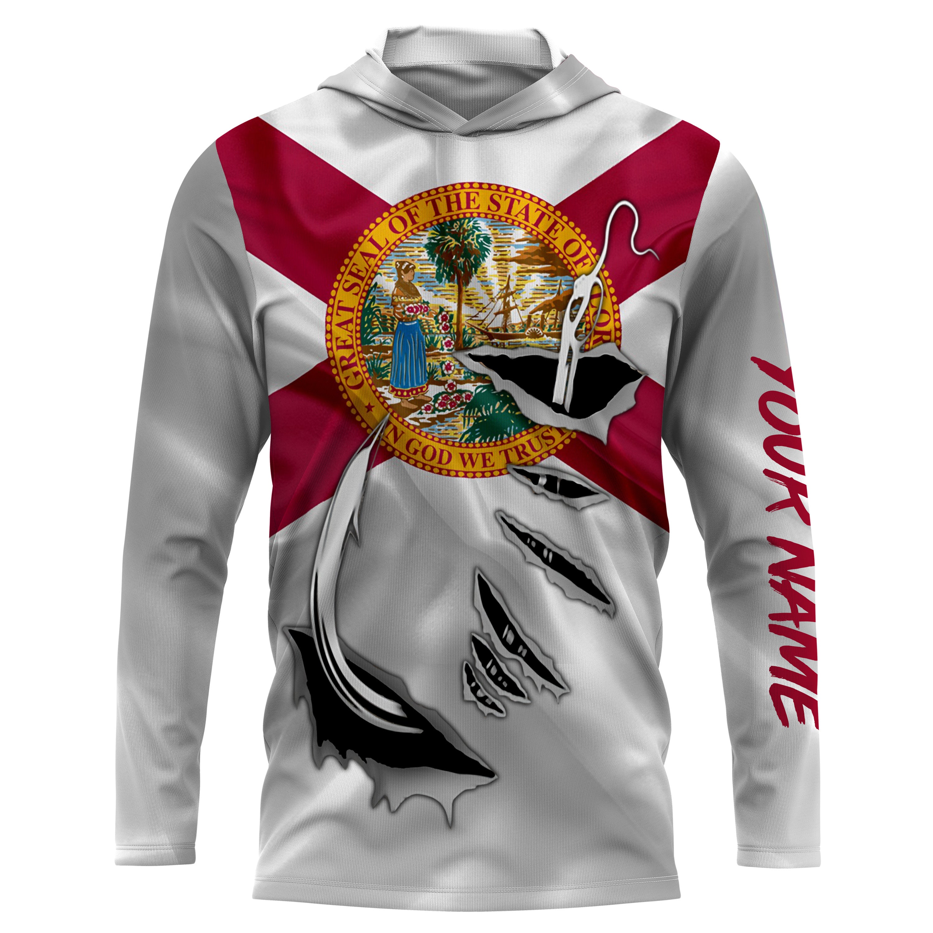 FL Fishing Fish Hook Florida Flag UV protection Custom long sleeves shirts personalized Patriotic fishing apparel gifts IPH1901