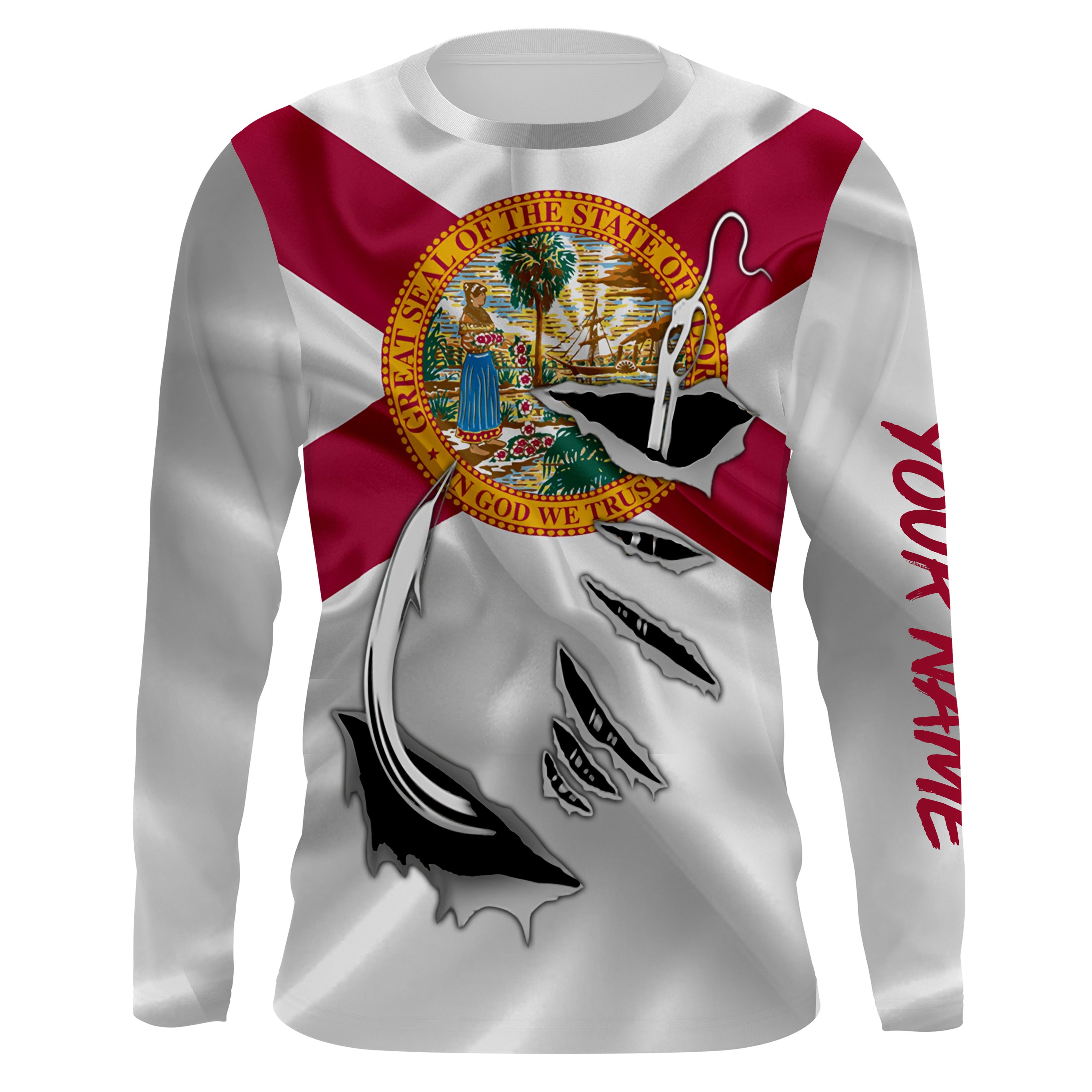 FL Fishing Fish Hook Florida Flag UV protection Custom long sleeves shirts personalized Patriotic fishing apparel gifts IPH1901
