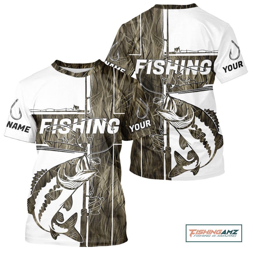 Custom Grass Camo Cross Faith Largemouth Bass Tournament Fishing T-Shirts IPHW9148