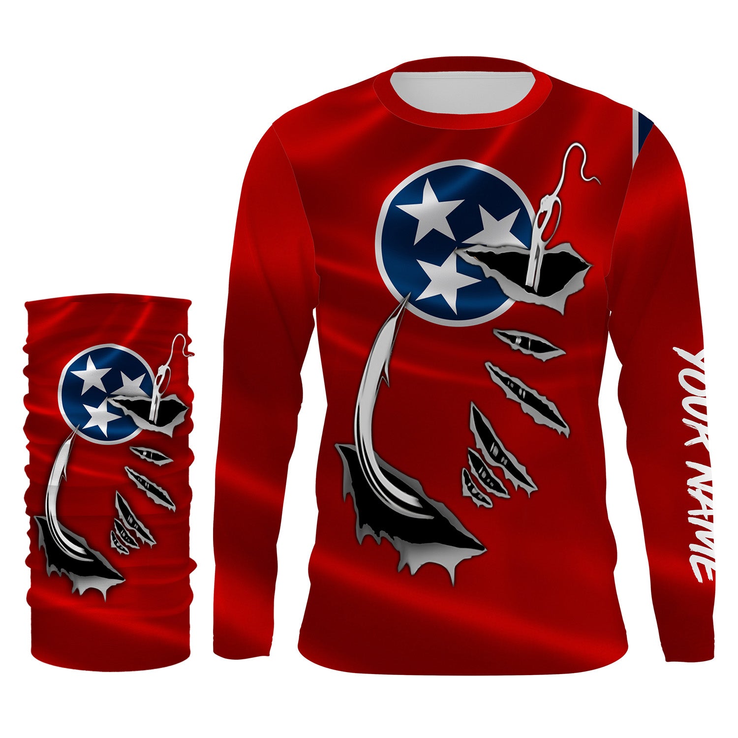 TN Fishing 3D Fish Hook Tennessee Flag UV protection quick dry customize name long sleeves shirts personalized fishing apparel gift for Fishing lovers IPHW474