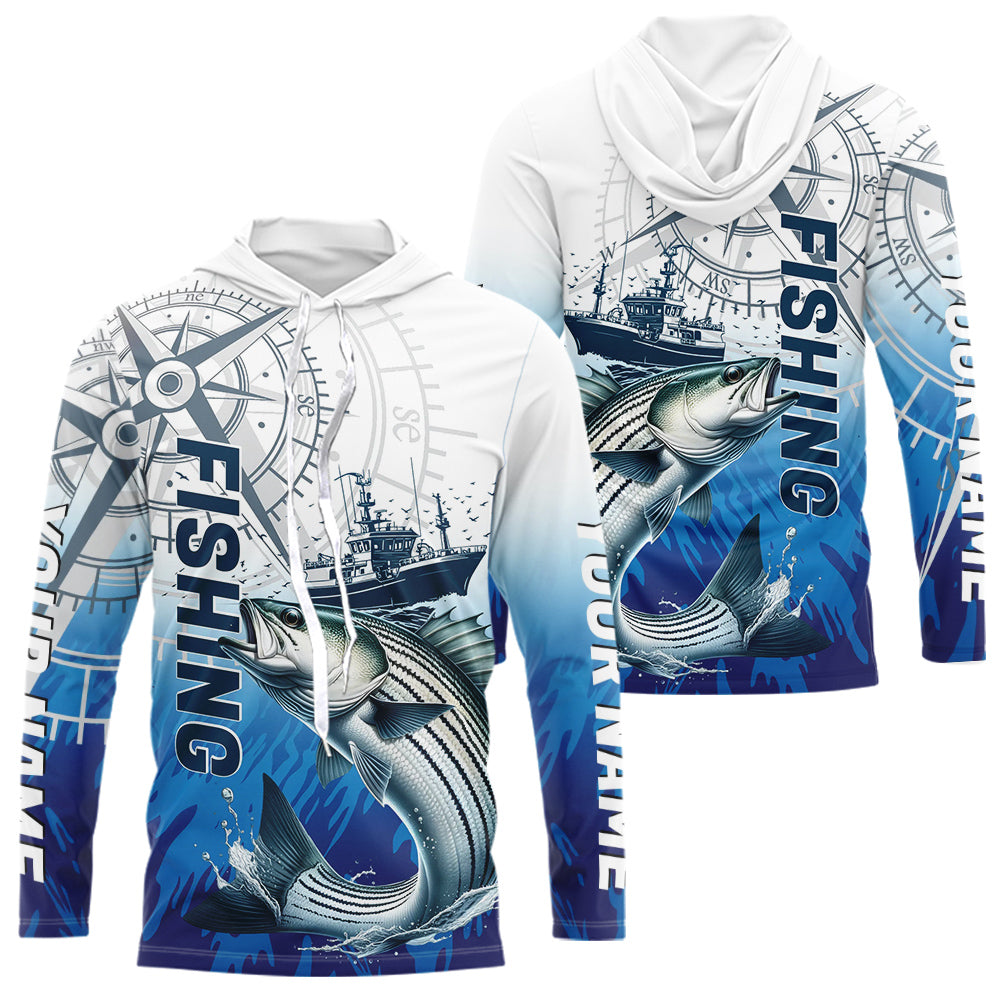 Custom Striped Bass Fishing Saltwater Long Sleeve Hooded Performance Shirts IPHW9156