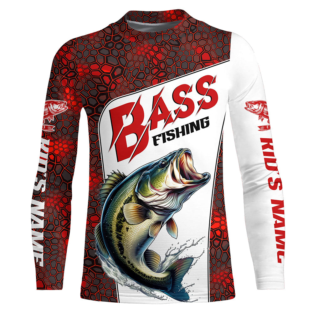 Custom Red Camo Bass Fishing Jerseys, Bass Fishing Long Sleeve Tournament Shirts Fishing Gifts IPHW6666