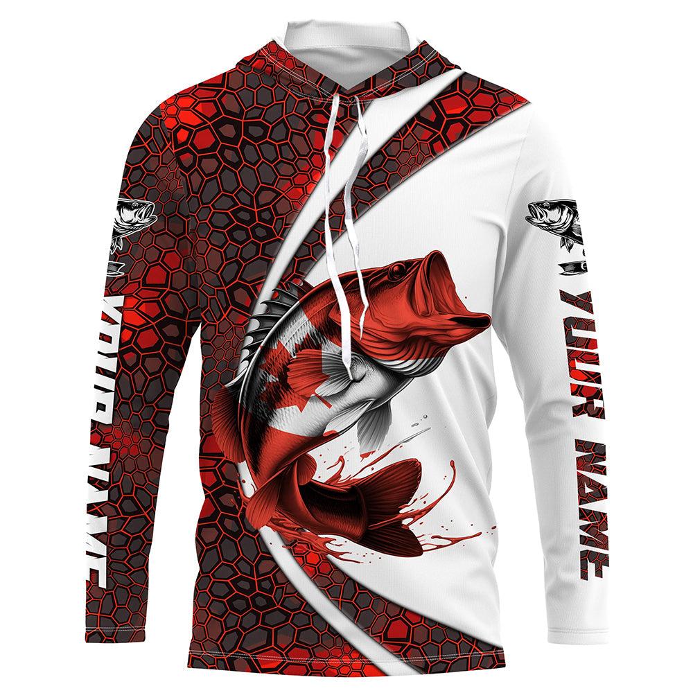 Canada Flag Bass Fishing Custom Long Sleeve Fishing Shirts, Bass Fishing Jerseys | Red Camo IPHW6842