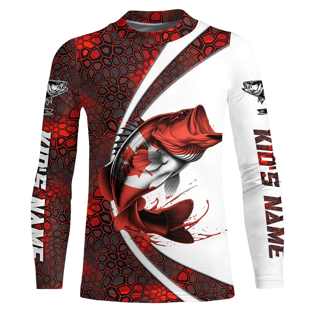 Canada Flag Bass Fishing Custom Long Sleeve Fishing Shirts, Bass Fishing Jerseys | Red Camo IPHW6842