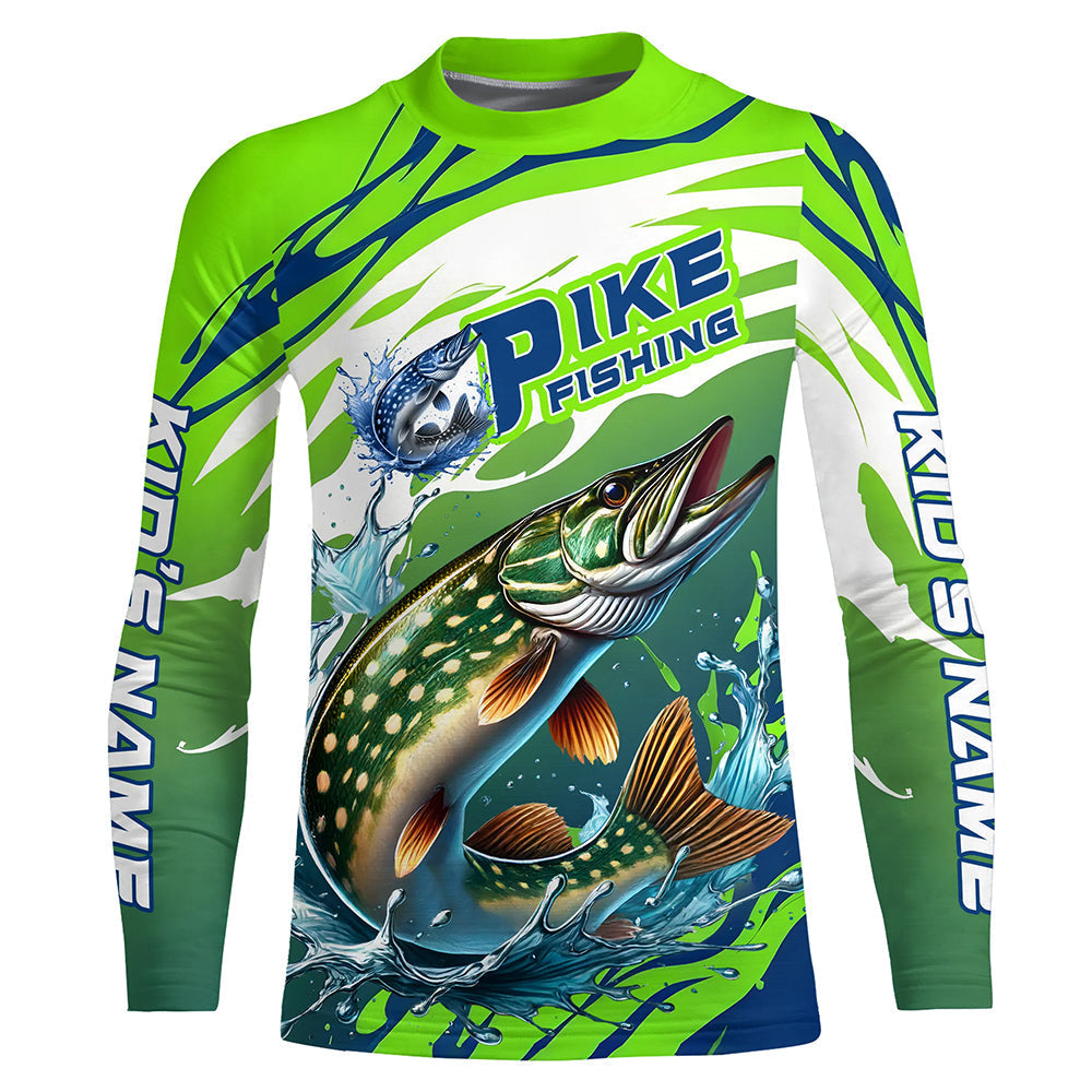 Custom Pike Fishing Jersey, Pike Long Sleeve Uv Protection Fishing Shirts | Green IPHW6870