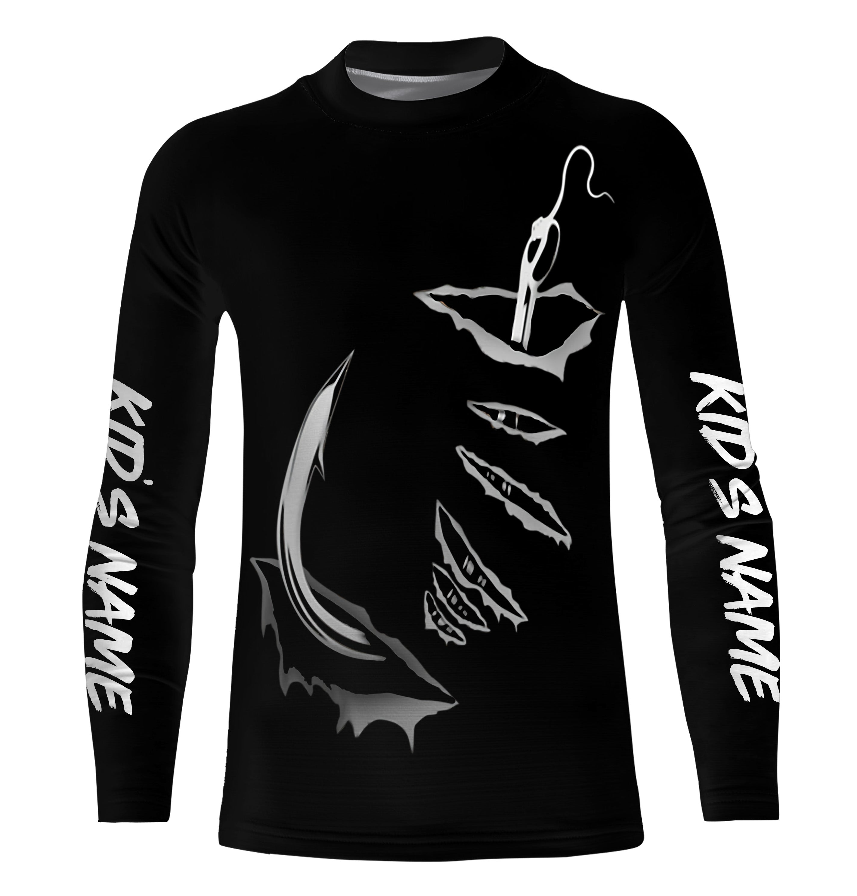 3D Fish hook Customize UV Protection Kid Long sleeve performance black Fishing Shirts - IPHW522
