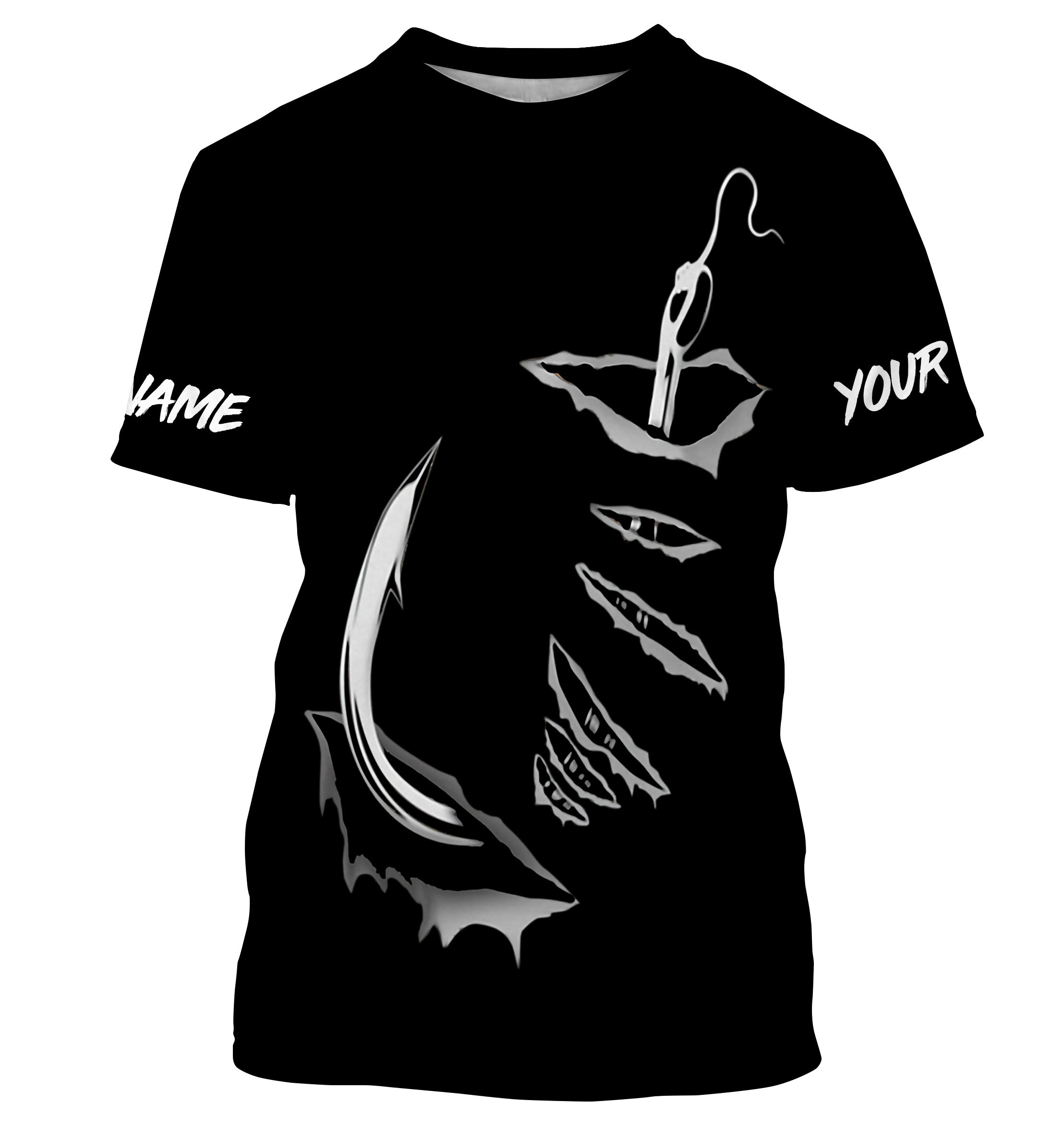 3D Fish hook Customize UV Protection performance black Fishing T-Shirts - IPHW522