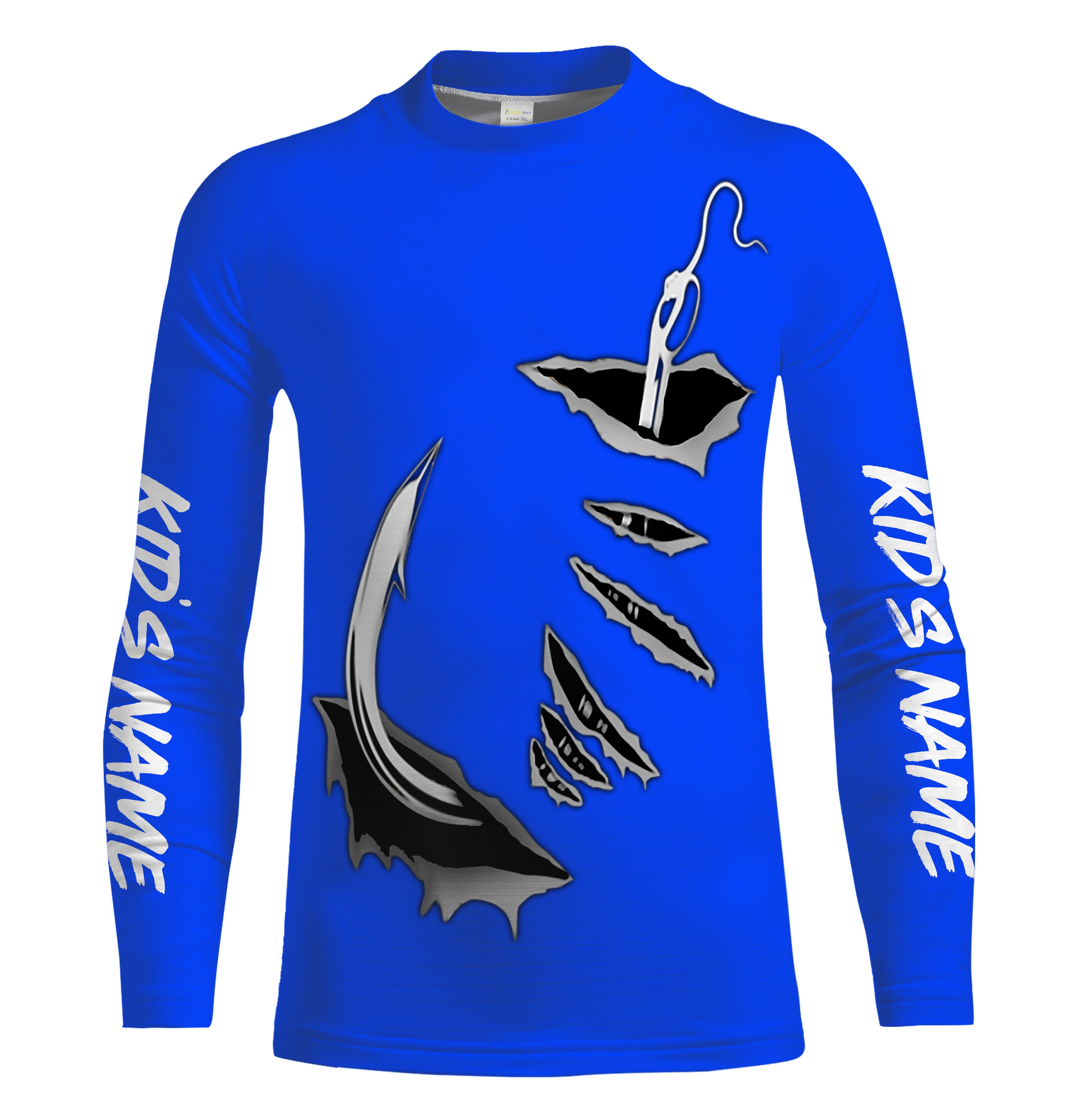 Fish hook Custom Blue Kid Long Sleeve performance Fishing Shirts Fishing jerseys - IPHW1365