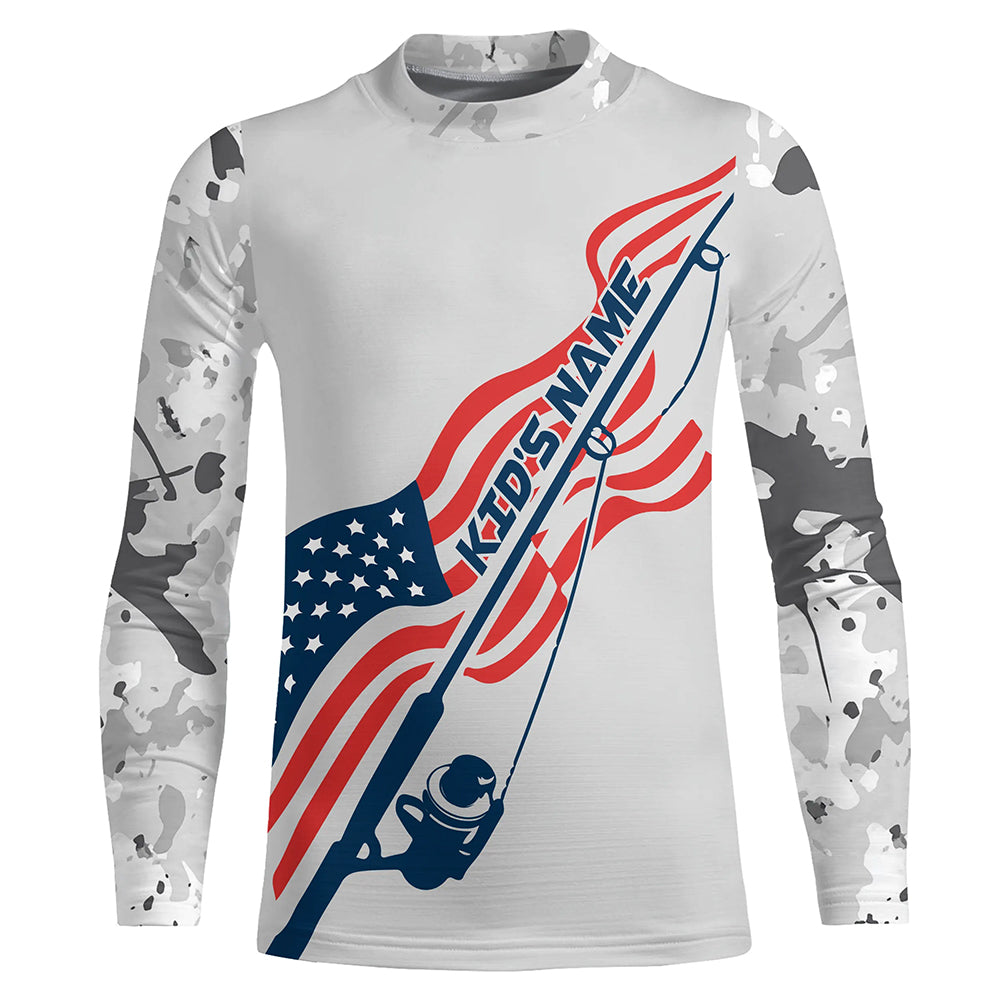 Gray Camo Us Fishing American Flag Custom Long Sleeve Patriotic Fishing Shirts Fishing Gifts IPHW7352