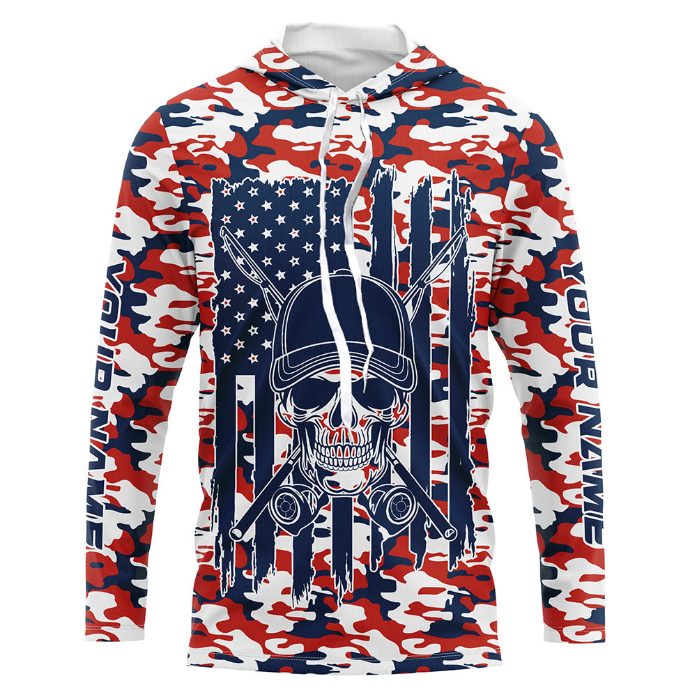 Red, White And Blue Camo Us Fisherman American Flag Custom Patriotic Long Sleeve Fishing Shirts IPHW7357