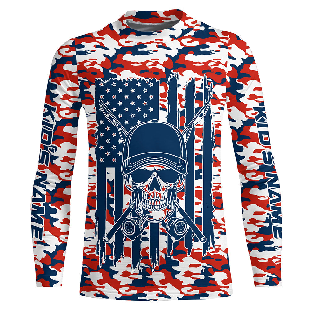 Red, White And Blue Camo Us Fisherman American Flag Custom Patriotic Long Sleeve Fishing Shirts IPHW7357