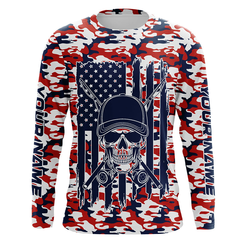 Red, White And Blue Camo Us Fisherman American Flag Custom Patriotic Long Sleeve Fishing Shirts IPHW7357