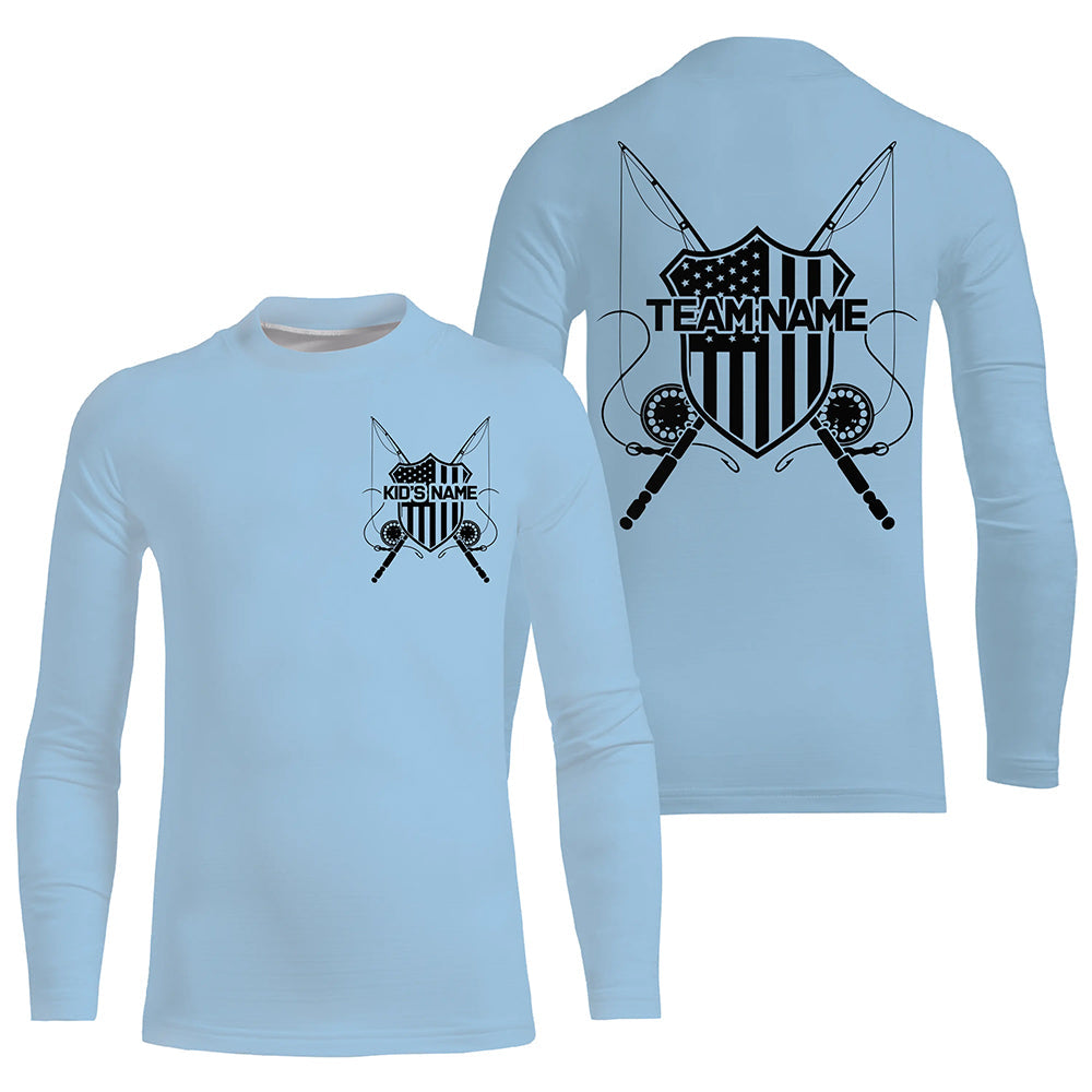 Us Fly Fishing American Flag Custom Patriotic Long Sleeve Fishing Shirts, Flyfishing Shirt | Blue IPHW7360