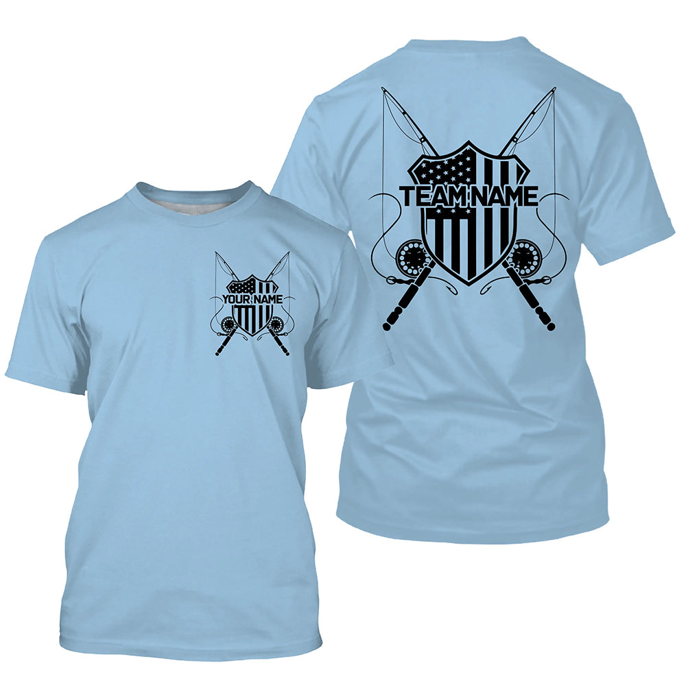 Us Fly Fishing American Flag Custom Patriotic Long Sleeve Fishing Shirts, Flyfishing Shirt | Blue IPHW7360