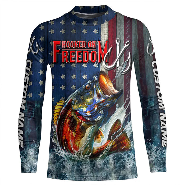 American Flag Bass Custom Fishing Shirts, Patriotic Bass Fishing Jerseys For Kid IPHW5763