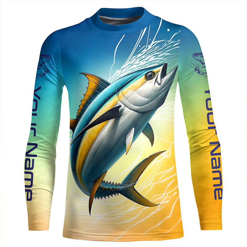 Custom Yellowfin Tuna Kid Long Sleeve Fishing Shirts, Tuna Uv Protection Fishing Jerseys IPHW6374
