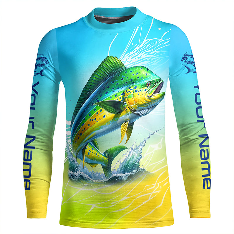 Personalized Mahi Mahi Fishing Kid Long Sleeve Performance Shirts, Mahimahi Fishing Saltwater Jerseys IPHW6376