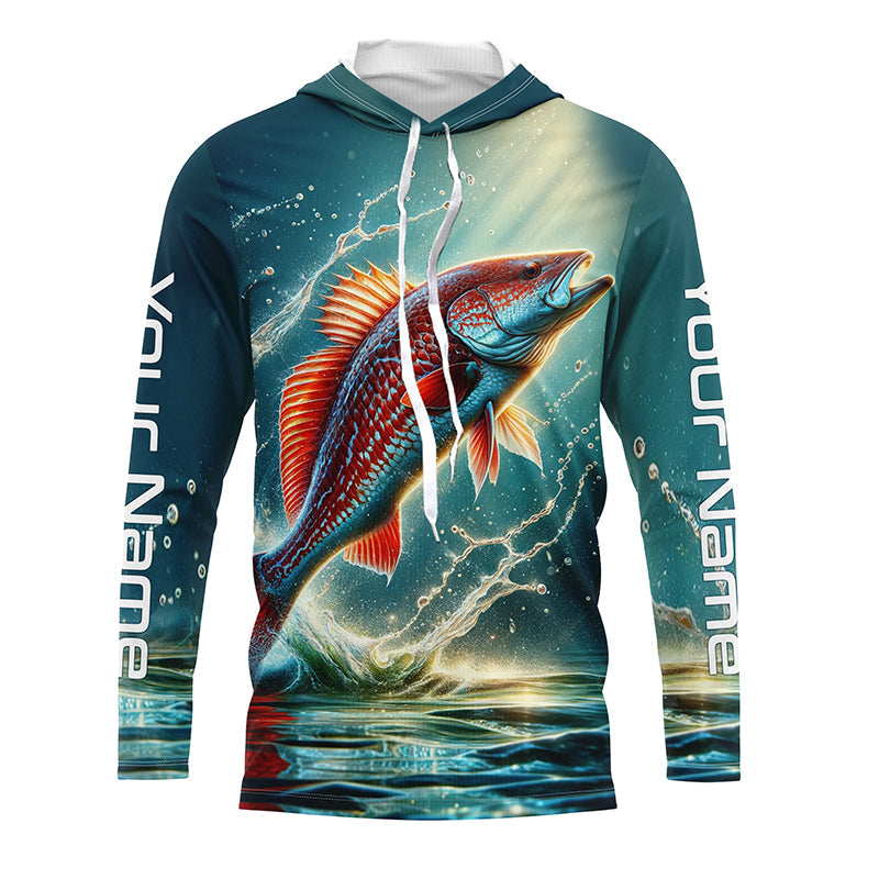 Redfish Puppy Drum Custom Long Sleeve Performance Fishing Shirts, Redfish Fishing Jerseys IPHW5582