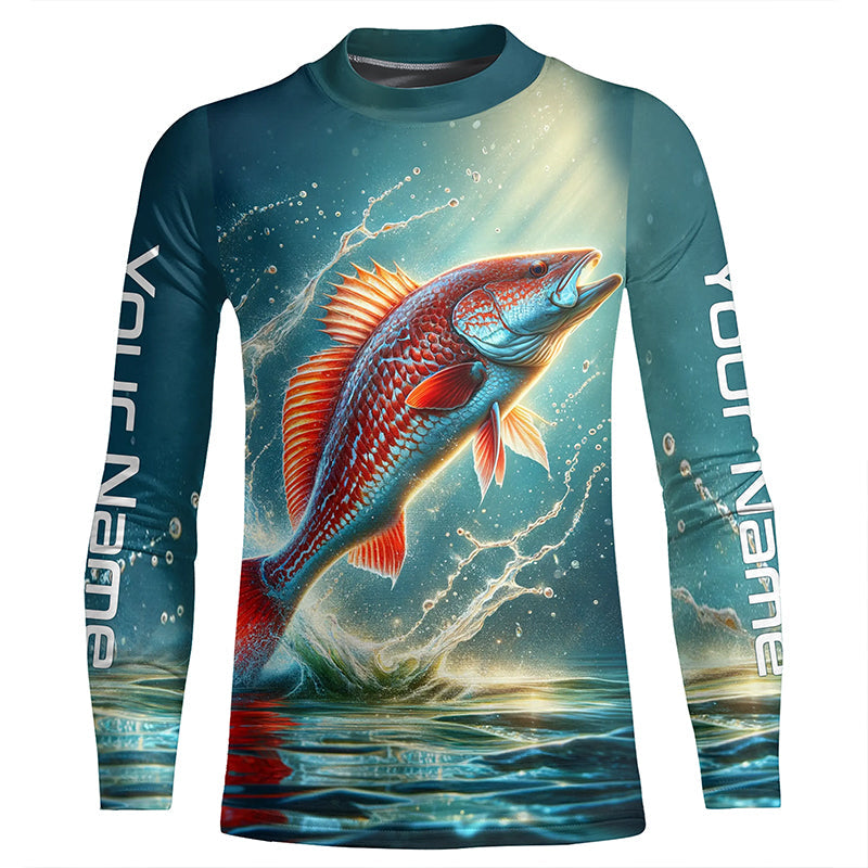 Redfish Puppy Drum Custom Long Sleeve Performance Fishing Shirts, Redfish Fishing Jerseys IPHW5582