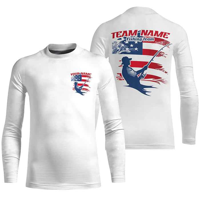 Youth Custom Patriotic Fisherman Long Sleeve Tournament Fishing Shirts, Patriotic Fishing Team Jerseys IPHW6609