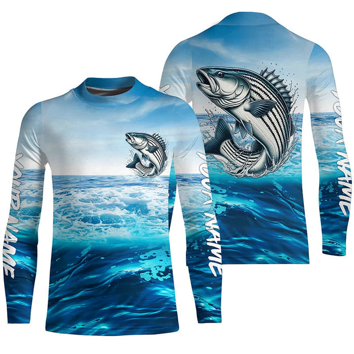 Striped Bass Fishing Custom Performance Kid Long Sleeve Uv Shirts, Striper Saltwater Fishing Jerseys IPHW6114