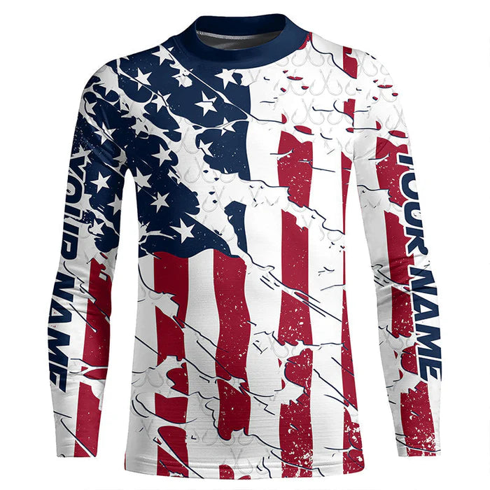 Youth Personalized American Flag Long Sleeve Fishing Shirts Uv Protection, Patriotic Fishing Apparel IPHW6993