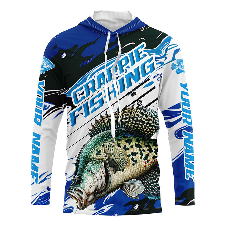 Custom Crappie Fishing Jerseys, Crappie Long Sleeve Tournament Fishing Shirts | Blue Camo IPHW6127
