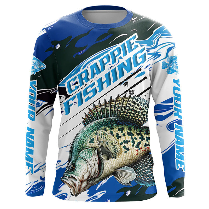 Custom Crappie Fishing Jerseys, Crappie Long Sleeve Tournament Fishing Shirts | Blue Camo IPHW6127