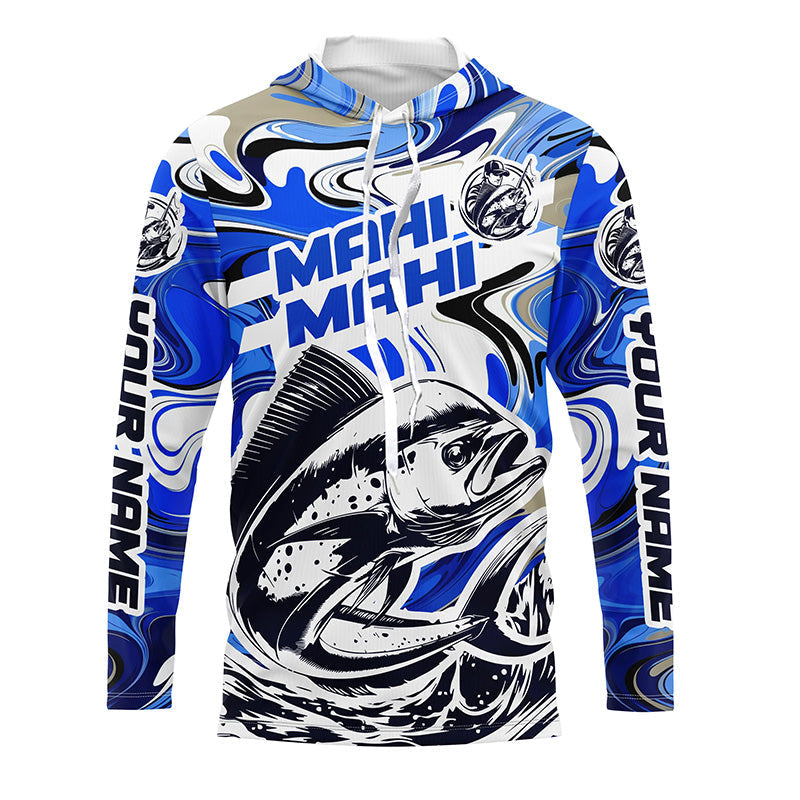Custom Mahi Mahi Long Sleeve Uv Protection Fishing Shirts, Mahimahi Performance Shirts | Blue Camo IPHW6137