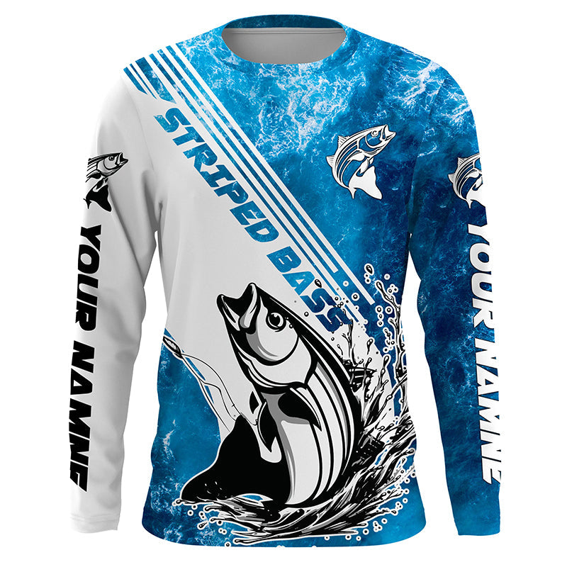 Personalized Striped Bass Long Sleeve Performance Fishing Shits, Striper Fishing Jerseys IPHW5637