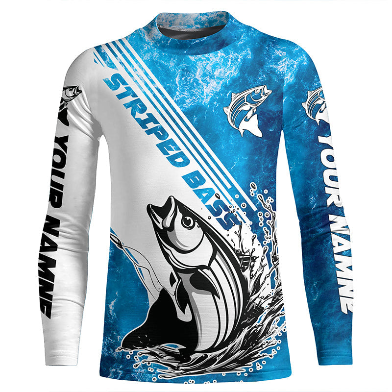 Personalized Striped Bass Long Sleeve Performance Fishing Shits, Striper Fishing Jerseys IPHW5637