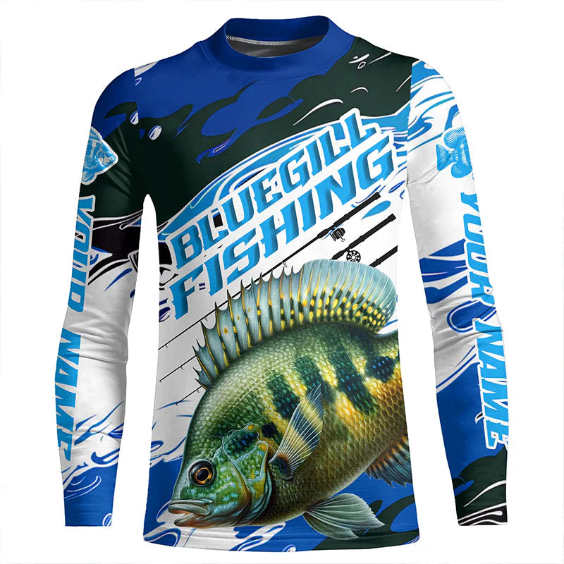 Youth Custom Bluegill Fishing Jerseys, Bluegill Kid Long Sleeve Tournament Fishing Shirts | Blue Camo IPHW6281